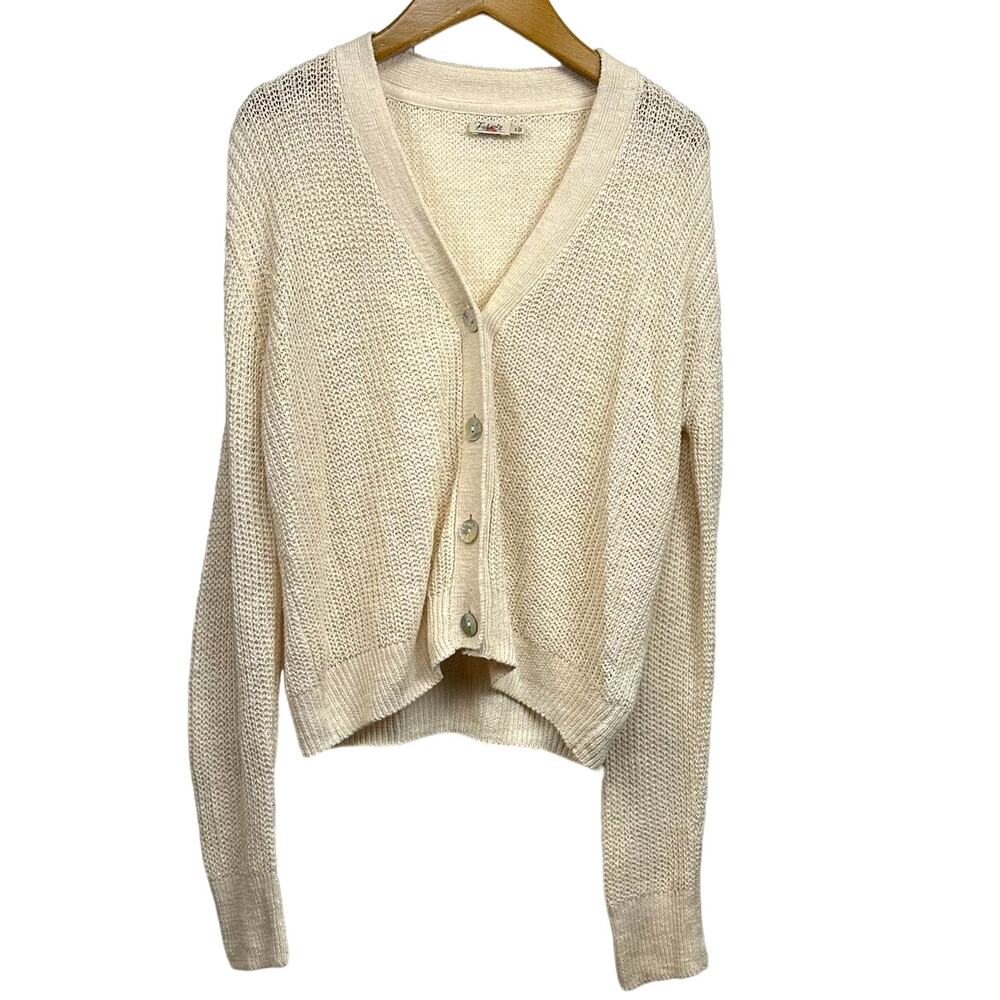 Faherty Cream Ribbed V-Neck Cardigan - Picture 4 of 14